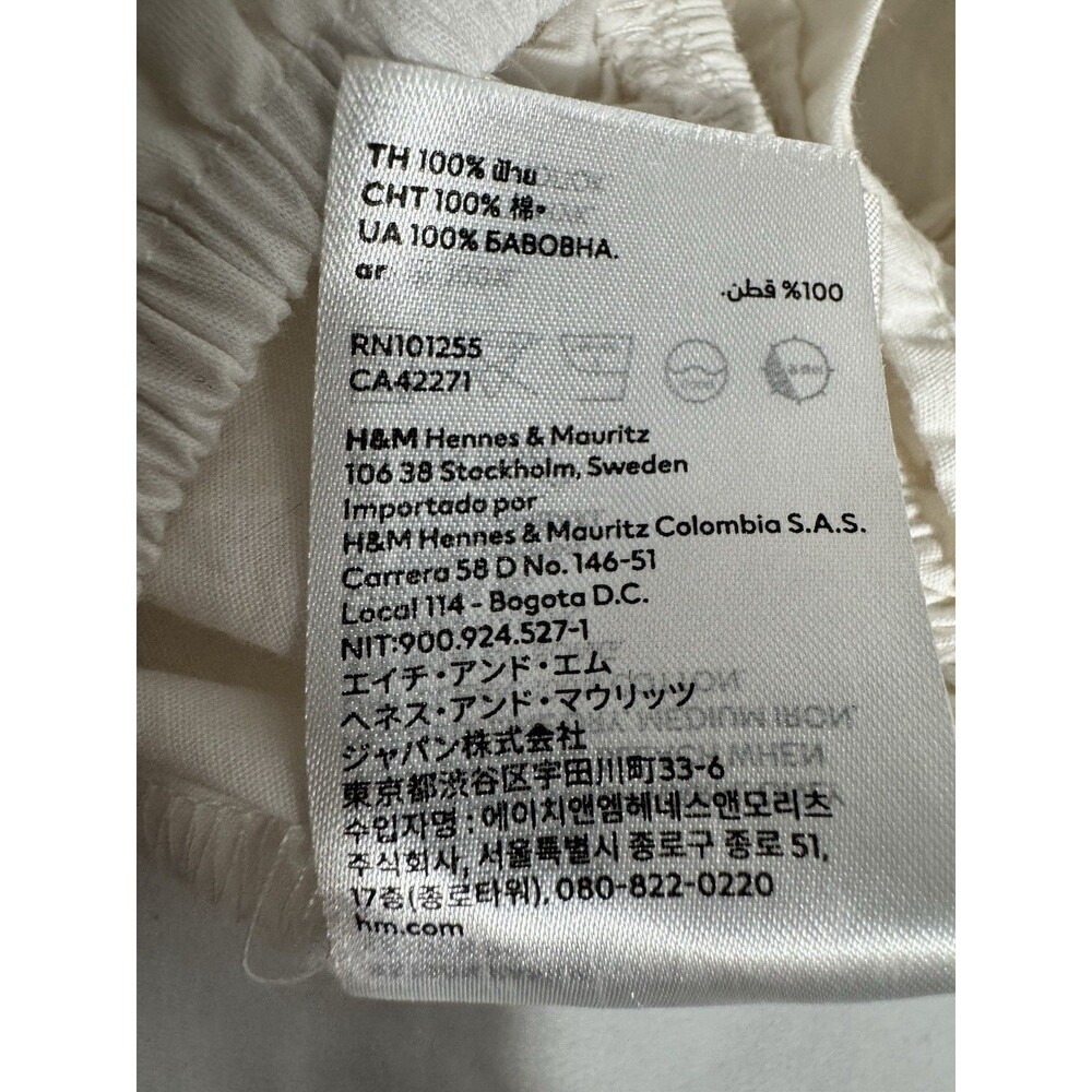 H&M Divided Crop Top Tie Front Puff Sleeve White Medium V-neck 100% Cotton - Picture 9 of 9